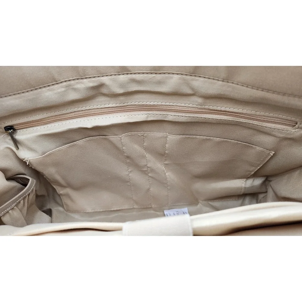 Missnine Laptop Briefcase Women Large Black Beige NEW Canvas Faux Leather Bag